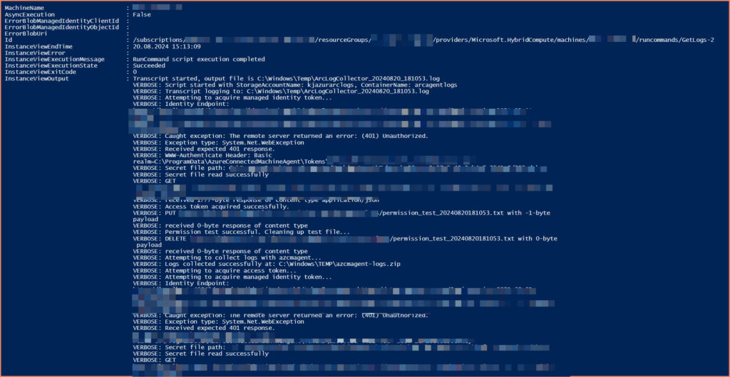 Run Command Azure Arc Command Output