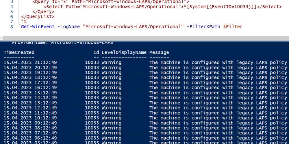 Windows LAPS EventIDs and XPath Queries